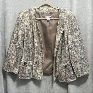 Dressbarn - Cream Taupe Snakeskin Print - Zip Front Jacket - L